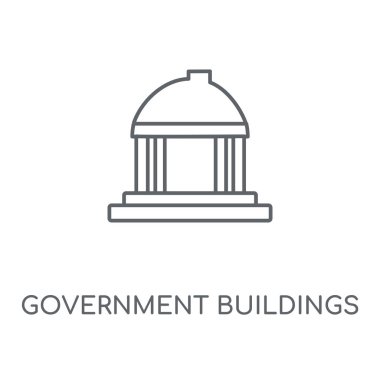 Hükümet binaları doğrusal simgesi. Hükümet binaları kavramı kontur sembolü tasarım. İnce grafik öğeleri illüstrasyon, beyaz bir arka plan, eps 10 anahat desen vektör.