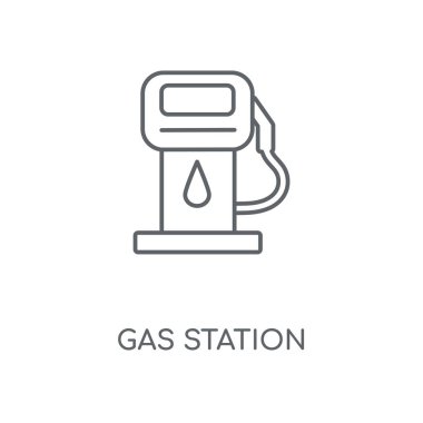 Benzin istasyonu doğrusal simgesi. Benzin istasyonu kavramı kontur sembolü tasarım. İnce grafik öğeleri illüstrasyon, beyaz bir arka plan, eps 10 anahat desen vektör.