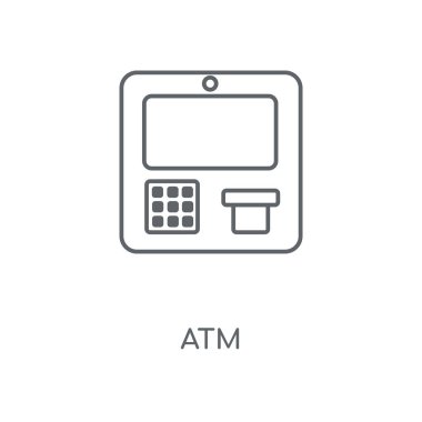 ATM doğrusal simgesi. ATM kavramı kontur sembolü tasarım. İnce grafik öğeleri illüstrasyon, beyaz bir arka plan, eps 10 anahat desen vektör.