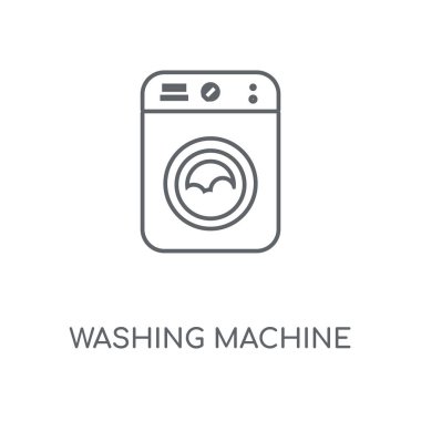 Çamaşır makinesi doğrusal simgesi. Çamaşır makinesi kavramı kontur sembolü tasarım. İnce grafik öğeleri illüstrasyon, beyaz bir arka plan, eps 10 anahat desen vektör.