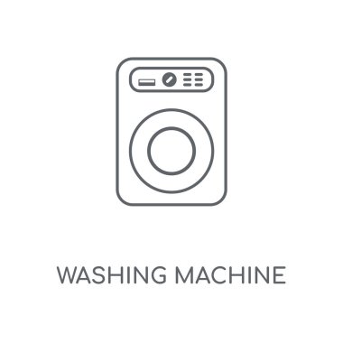 Çamaşır makinesi doğrusal simgesi. Çamaşır makinesi kavramı kontur sembolü tasarım. İnce grafik öğeleri illüstrasyon, beyaz bir arka plan, eps 10 anahat desen vektör.