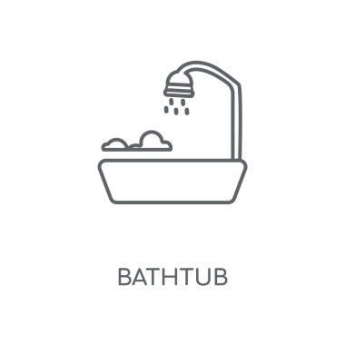 Küvet doğrusal simgesi. Küvet kavramı kontur sembolü tasarım. İnce grafik öğeleri illüstrasyon, beyaz bir arka plan, eps 10 anahat desen vektör.