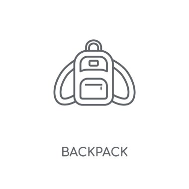 Sırt çantası doğrusal simgesi. Kavramı kontur sembolü tasarım sırt çantası. İnce grafik öğeleri illüstrasyon, beyaz bir arka plan, eps 10 anahat desen vektör.