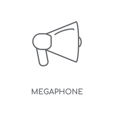 Megafon doğrusal simgesi. Megafon kavramı kontur sembolü tasarım. İnce grafik öğeleri illüstrasyon, beyaz bir arka plan, eps 10 anahat desen vektör.