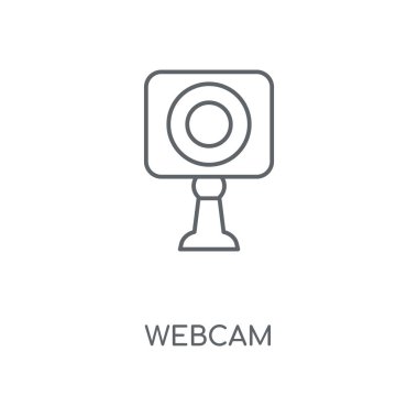 Webcam doğrusal kutsal kişilerin resmi. Webcam kavramı kontur sembolü tasarım. İnce grafik öğeleri illüstrasyon, beyaz bir arka plan, eps 10 anahat desen vektör.
