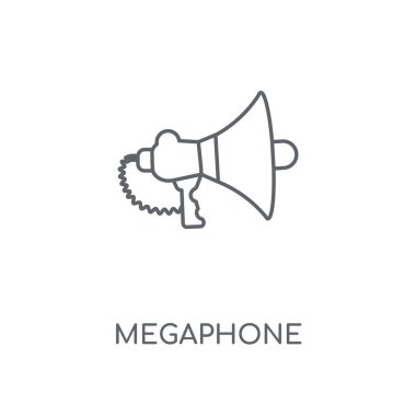 Megafon doğrusal simgesi. Megafon kavramı kontur sembolü tasarım. İnce grafik öğeleri illüstrasyon, beyaz bir arka plan, eps 10 anahat desen vektör.