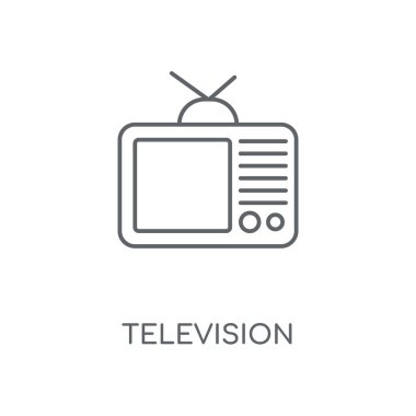 Televizyon doğrusal simgesi. Televizyon kavramı kontur sembolü tasarım. İnce grafik öğeleri illüstrasyon, beyaz bir arka plan, eps 10 anahat desen vektör.