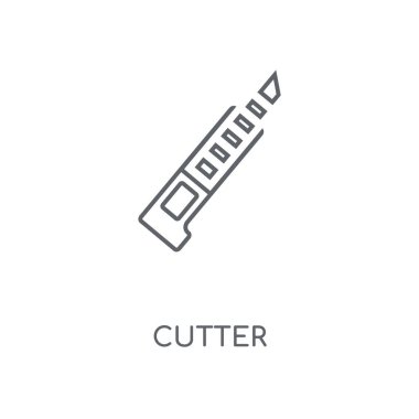 Kesici doğrusal simgesi. Kesici kavramı kontur sembolü tasarım. İnce grafik öğeleri illüstrasyon, beyaz bir arka plan, eps 10 anahat desen vektör.