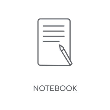 Defter doğrusal simgesi. Defter kavramı kontur sembolü çizmek. İnce grafik öğeleri illüstrasyon, beyaz bir arka plan, eps 10 anahat desen vektör.
