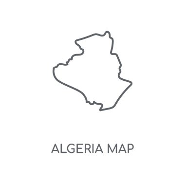 Cezayir harita doğrusal simgesi. Cezayir harita kavramı kontur sembolü tasarım. İnce grafik öğeleri illüstrasyon, beyaz bir arka plan, eps 10 anahat desen vektör.