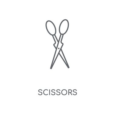 Makas doğrusal simgesi. Makas kavramı kontur sembolü tasarım. İnce grafik öğeleri illüstrasyon, beyaz bir arka plan, eps 10 anahat desen vektör.