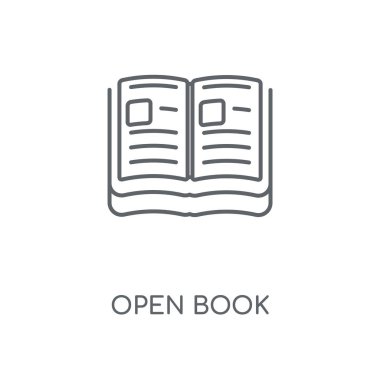 Açık kitap doğrusal simgesi. Açık kitap kavramı kontur sembol tasarımı. İnce grafik öğeleri illüstrasyon, beyaz bir arka plan, eps 10 anahat desen vektör.