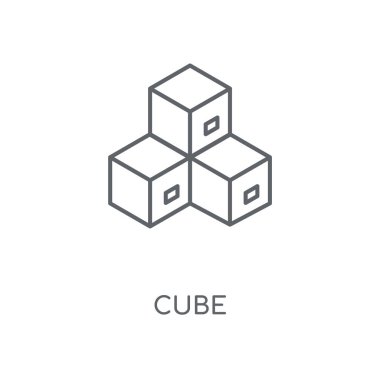 Küp doğrusal simgesi. Kavramı kontur sembolü tasarım küp. İnce grafik öğeleri illüstrasyon, beyaz bir arka plan, eps 10 anahat desen vektör.