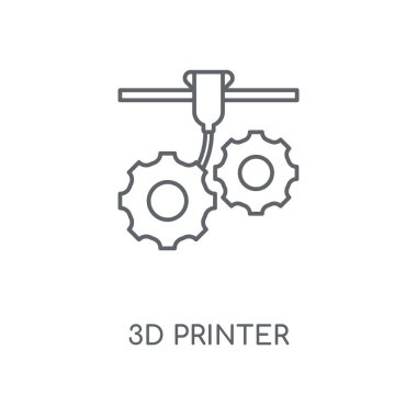 3D yazıcı doğrusal simgesi. 3D yazıcı kavramı kontur sembolü tasarım. İnce grafik öğeleri illüstrasyon, beyaz bir arka plan, eps 10 anahat desen vektör.