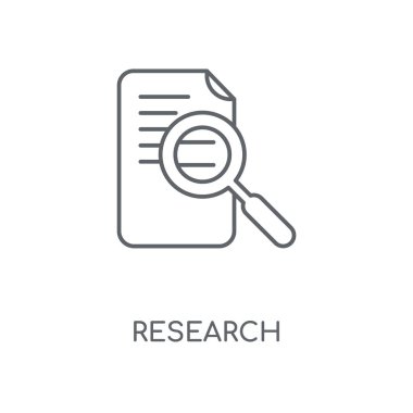 Araştırma doğrusal simgesi. Araştırma kavramı kontur sembolü tasarım. İnce grafik öğeleri illüstrasyon, beyaz bir arka plan, eps 10 anahat desen vektör.