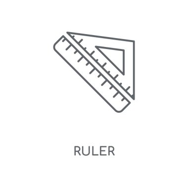 Cetvel doğrusal simgesi. Cetvel kavramı kontur sembolü tasarım. İnce grafik öğeleri illüstrasyon, beyaz bir arka plan, eps 10 anahat desen vektör.
