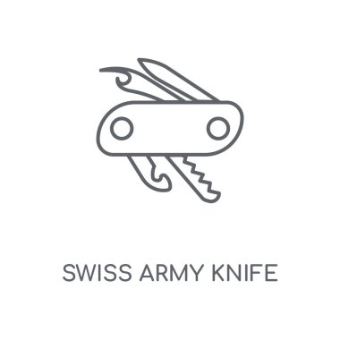 İsviçreli ordu bıçak doğrusal simgesi. İsviçreli ordu bıçak kavramı kontur sembolü tasarım. İnce grafik öğeleri illüstrasyon, beyaz bir arka plan, eps 10 anahat desen vektör.