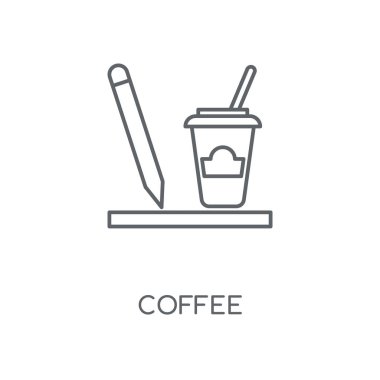 Kahve doğrusal simgesi. Kahve kavramı kontur sembolü tasarım. İnce grafik öğeleri illüstrasyon, beyaz bir arka plan, eps 10 anahat desen vektör.