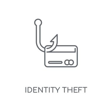 Kimlik hırsızlığı doğrusal simgesi. Kimlik hırsızlığı kavramı kontur sembol tasarımı. İnce grafik öğeleri illüstrasyon, beyaz bir arka plan, eps 10 anahat desen vektör.