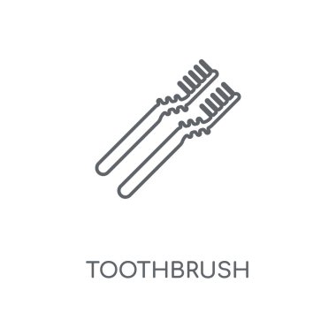 Diş fırçası doğrusal simgesi. Diş fırçası kavramı kontur sembolü tasarım. İnce grafik öğeleri illüstrasyon, beyaz bir arka plan, eps 10 anahat desen vektör.