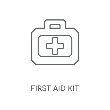 İlk yardım çantası doğrusal simgesi. İlk yardım çantası kavramı kontur sembolü tasarım. İnce grafik öğeleri illüstrasyon, beyaz bir arka plan, eps 10 anahat desen vektör.