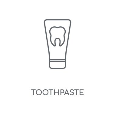 Diş macunu doğrusal simgesi. Diş macunu kavramı kontur sembolü tasarım. İnce grafik öğeleri illüstrasyon, beyaz bir arka plan, eps 10 anahat desen vektör.