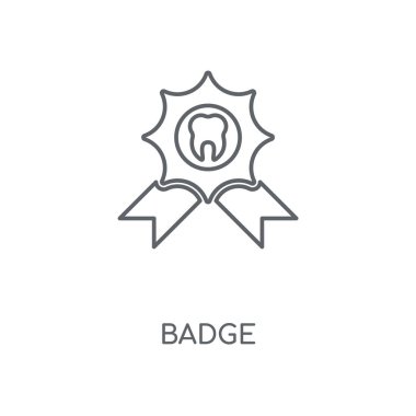 Rozet doğrusal simgesi. Rozet kavramı kontur sembolü tasarım. İnce grafik öğeleri illüstrasyon, beyaz bir arka plan, eps 10 anahat desen vektör.