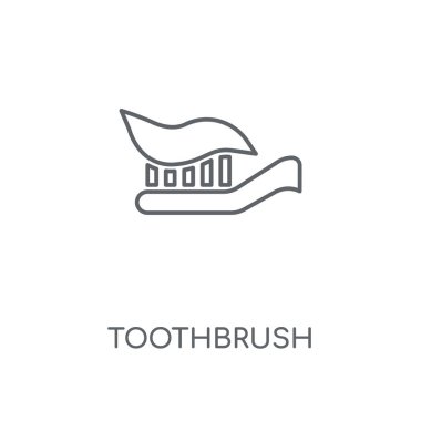 Diş fırçası doğrusal simgesi. Diş fırçası kavramı kontur sembolü tasarım. İnce grafik öğeleri illüstrasyon, beyaz bir arka plan, eps 10 anahat desen vektör.