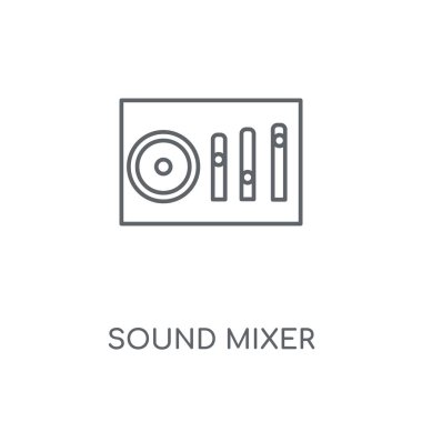 Ses karıştırıcı doğrusal simgesi. Ses karıştırıcı kavramı kontur sembol tasarımı. İnce grafik öğeleri illüstrasyon, beyaz bir arka plan, eps 10 anahat desen vektör.