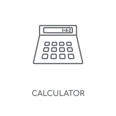 Hesap makinesi doğrusal simgesi. Hesap makinesi kavramı kontur sembolü tasarım. İnce grafik öğeleri illüstrasyon, beyaz bir arka plan, eps 10 anahat desen vektör.