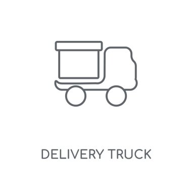 Teslimat kamyonu doğrusal simgesi. Teslimat kamyonu kavramı kontur sembolü tasarım. İnce grafik öğeleri illüstrasyon, beyaz bir arka plan, eps 10 anahat desen vektör.
