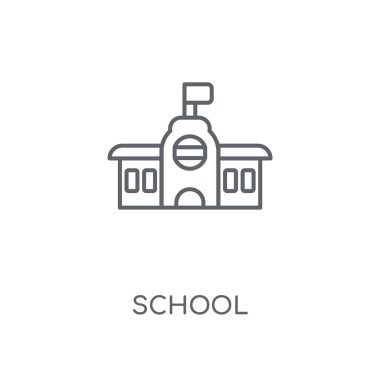 Okul doğrusal simgesi. Okul kavramı kontur sembolü tasarım. İnce grafik öğeleri illüstrasyon, beyaz bir arka plan, eps 10 anahat desen vektör.