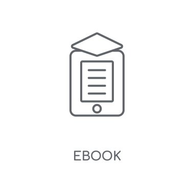 EBook doğrusal simgesi. EKitap kavramı kontur sembol tasarımı. İnce grafik öğeleri illüstrasyon, beyaz bir arka plan, eps 10 anahat desen vektör.