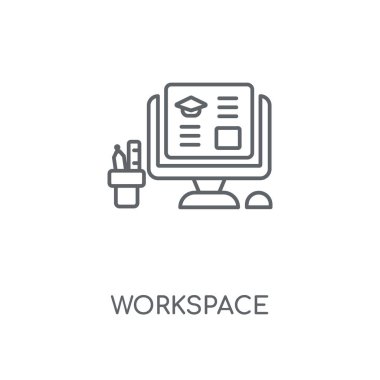 Çalışma alanı doğrusal simgesi. Çalışma alanı kavramı kontur sembolü tasarım. İnce grafik öğeleri illüstrasyon, beyaz bir arka plan, eps 10 anahat desen vektör.