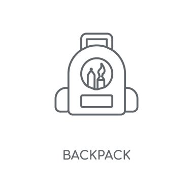 Sırt çantası doğrusal simgesi. Kavramı kontur sembolü tasarım sırt çantası. İnce grafik öğeleri illüstrasyon, beyaz bir arka plan, eps 10 anahat desen vektör.