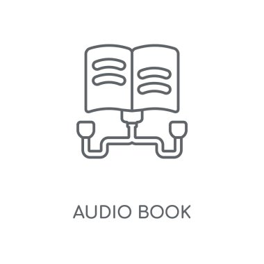 Radyo sinyalleriyle iletilen kitap doğrusal simgesi. Radyo sinyalleriyle iletilen kitap kavramı kontur sembol tasarımı. İnce grafik öğeleri illüstrasyon, beyaz bir arka plan, eps 10 anahat desen vektör.