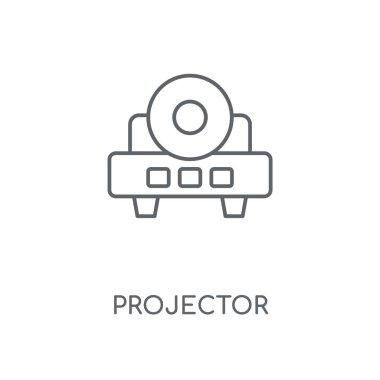 Projektör doğrusal simgesi. Projektör kavramı kontur sembolü tasarım. İnce grafik öğeleri illüstrasyon, beyaz bir arka plan, eps 10 anahat desen vektör.