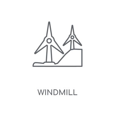 Yel değirmeni doğrusal simgesi. Yel değirmeni kavramı kontur sembolü tasarım. İnce grafik öğeleri illüstrasyon, beyaz bir arka plan, eps 10 anahat desen vektör.