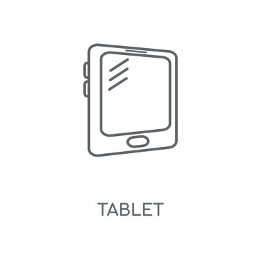 Tablet doğrusal simgesi. Tablet kavramı kontur sembolü tasarım. İnce grafik öğeleri illüstrasyon, beyaz bir arka plan, eps 10 anahat desen vektör.