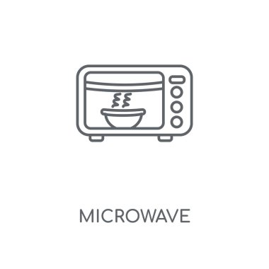 Mikrodalga doğrusal simgesi. Mikrodalga kavramı kontur sembolü tasarım. İnce grafik öğeleri illüstrasyon, beyaz bir arka plan, eps 10 anahat desen vektör.