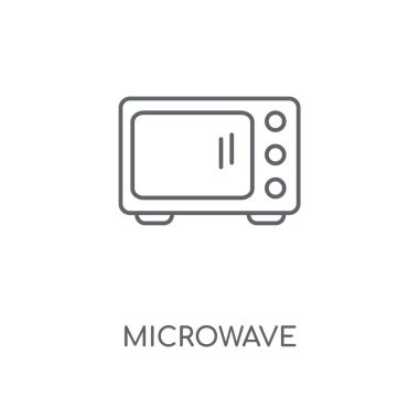 Mikrodalga doğrusal simgesi. Mikrodalga kavramı kontur sembolü tasarım. İnce grafik öğeleri illüstrasyon, beyaz bir arka plan, eps 10 anahat desen vektör.
