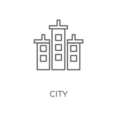 Şehir doğrusal simgesi. Şehir kavramı kontur sembolü tasarım. İnce grafik öğeleri illüstrasyon, beyaz bir arka plan, eps 10 anahat desen vektör.