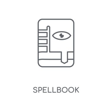 Spellbook doğrusal simgesi. Spellbook kavramı kontur sembolü tasarım. İnce grafik öğeleri illüstrasyon, beyaz bir arka plan, eps 10 anahat desen vektör.