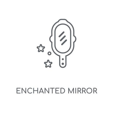 Büyülü ayna doğrusal simgesi. Büyülü ayna kavramı kontur sembol tasarımı. İnce grafik öğeleri illüstrasyon, beyaz bir arka plan, eps 10 anahat desen vektör.