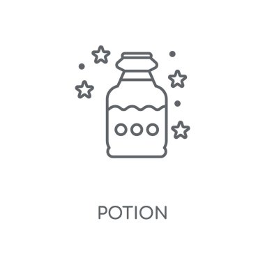 İksir doğrusal simgesi. İksir kavramı kontur sembolü tasarım. İnce grafik öğeleri illüstrasyon, beyaz bir arka plan, eps 10 anahat desen vektör.