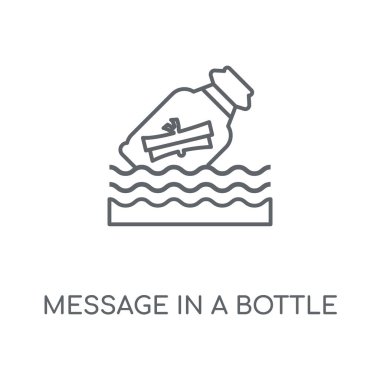 İletide bir şişe doğrusal simgesi. Bir şişe kavramı kontur sembol tasarımı iletisinde. İnce grafik öğeleri illüstrasyon, beyaz bir arka plan, eps 10 anahat desen vektör.