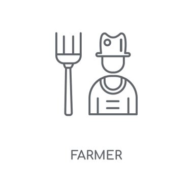 Çiftçi doğrusal simgesi. Çiftçi kavramı kontur sembolü tasarım. İnce grafik öğeleri illüstrasyon, beyaz bir arka plan, eps 10 anahat desen vektör.