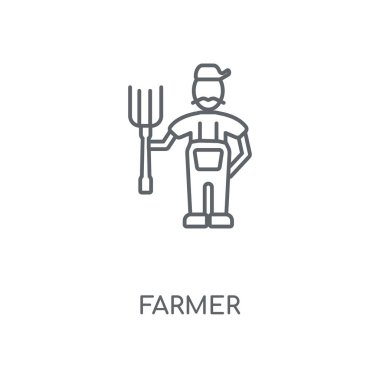 Çiftçi doğrusal simgesi. Çiftçi kavramı kontur sembolü tasarım. İnce grafik öğeleri illüstrasyon, beyaz bir arka plan, eps 10 anahat desen vektör.