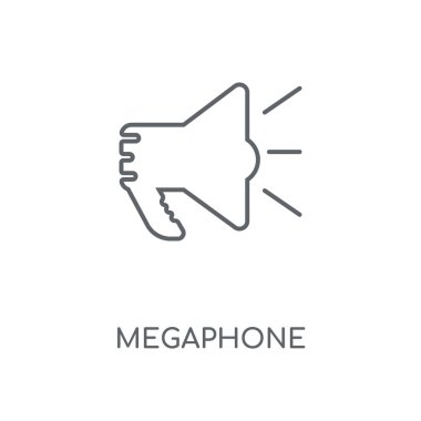 Megafon doğrusal simgesi. Megafon kavramı kontur sembolü tasarım. İnce grafik öğeleri illüstrasyon, beyaz bir arka plan, eps 10 anahat desen vektör.