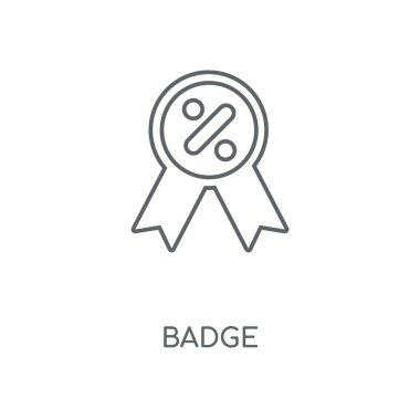 Rozet doğrusal simgesi. Rozet kavramı kontur sembolü tasarım. İnce grafik öğeleri illüstrasyon, beyaz bir arka plan, eps 10 anahat desen vektör.